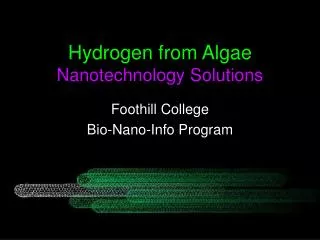 Hydrogen from Algae Nanotechnology Solutions