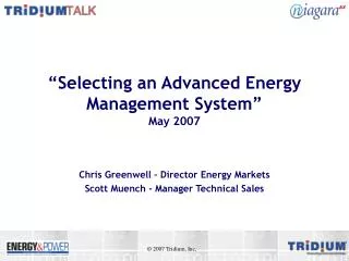 “Selecting an Advanced Energy Management System” May 2007