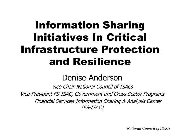 information sharing initiatives in critical infrastructure protection and resilience