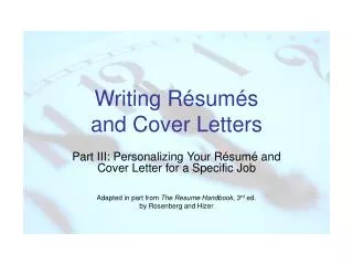 Writing R ésumés and Cover Letters
