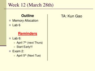Week 12 (March 28th)