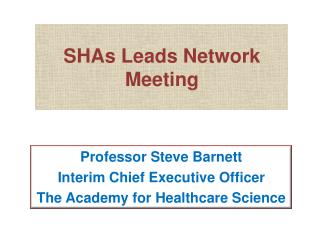 SHAs Leads Network Meeting