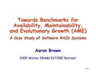 Towards Benchmarks for Availability, Maintainability, and Evolutionary Growth (AME) A Case Study of Software RAID System