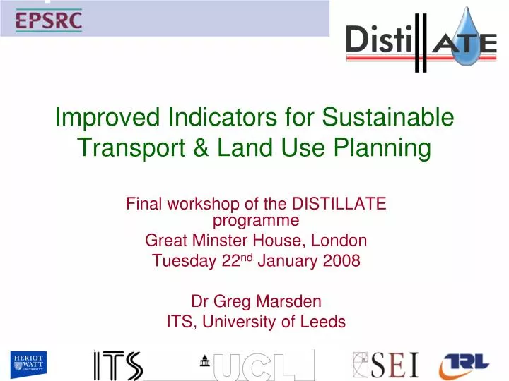 improved indicators for sustainable transport land use planning