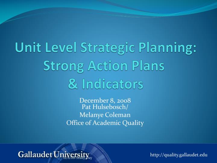 unit level strategic planning strong action plans indicators