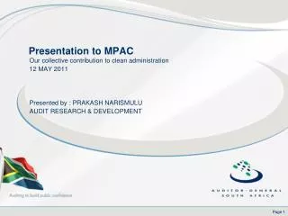 Presentation to MPAC