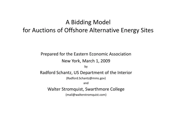 a bidding model for auctions of offshore alternative energy sites