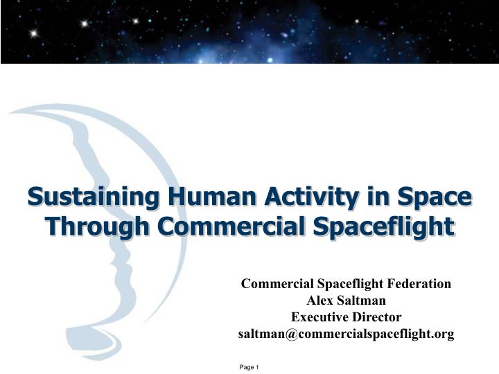 sustaining human activity in space through commercial spaceflight