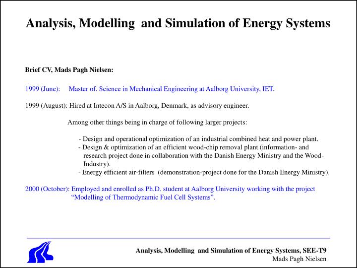 analysis modelling and simulation of energy systems