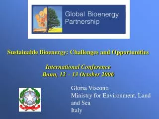 Sustainable Bioenergy: Challenges and Opportunities International Conference Bonn, 12 – 13 October 2006