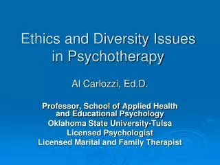 Ethics and Diversity Issues in Psychotherapy