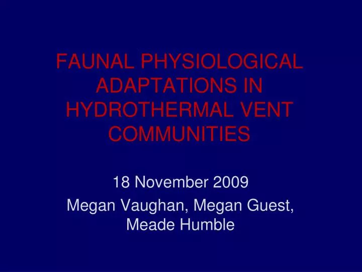 faunal physiological adaptations in hydrothermal vent communities