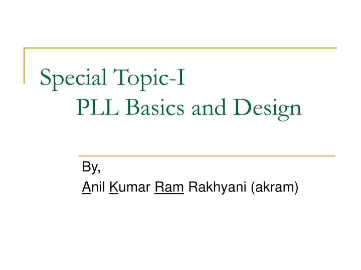 special topic i pll basics and design