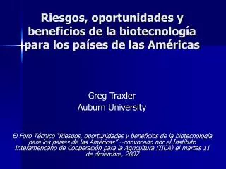Riesgos, oportunidades y beneficios de la biotecnología para los países de las Américas
