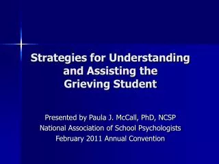 Strategies for Understanding and Assisting the Grieving Student