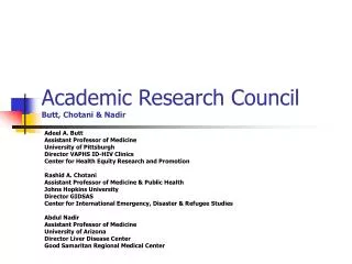 Academic Research Council Butt, Chotani &amp; Nadir
