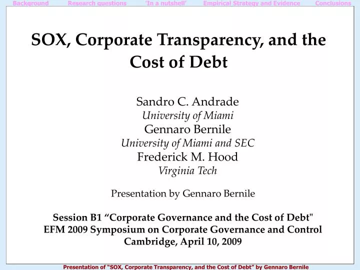 sox corporate transparency and the cost of debt