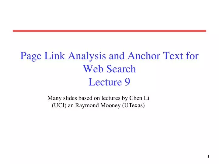 page link analysis and anchor text for web search lecture 9