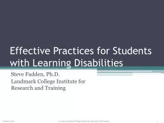 Effective Practices for Students with Learning Disabilities