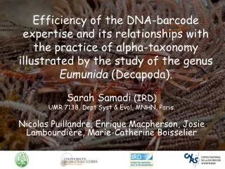 Efficiency of the DNA-barcode expertise and its relationships with the practice of alpha-taxonomy illustrated by the stu