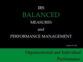 IRS BALANCED MEASURES and PERFORMANCE MANAGEMENT