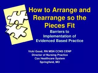 How to Arrange and Rearrange so the Pieces Fit Barriers to Implementation of Evidenced Based Practice