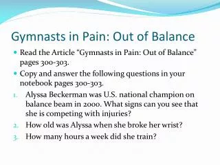 Gymnasts in Pain: Out of Balance