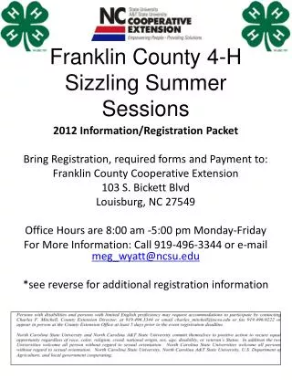 Franklin County 4-H Sizzling Summer Sessions