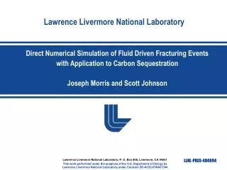 Direct Numerical Simulation of Fluid Driven Fracturing Events with Application to Carbon Sequestration Joseph Morris and
