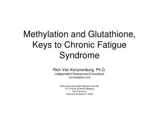 Methylation and Glutathione, Keys to Chronic Fatigue Syndrome