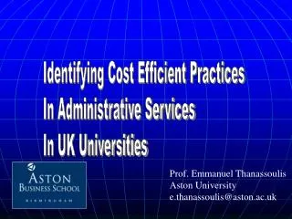 Identifying Cost Efficient Practices In Administrative Services In UK Universities