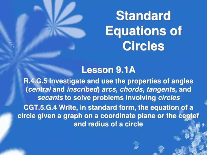 standard equations of circles