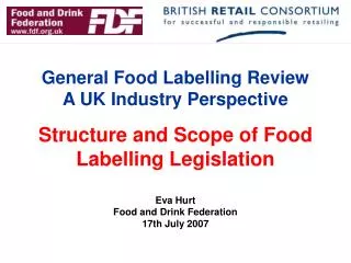 General Food Labelling Review A UK Industry Perspective Structure and Scope of Food Labelling Legislation Eva Hurt Food