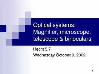 Optical systems: Magnifier, microscope, telescope &amp; binoculars