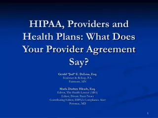 HIPAA, Providers and Health Plans: What Does Your Provider Agreement Say?