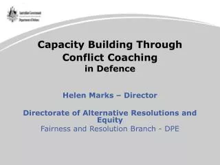 Capacity Building Through Conflict Coaching in Defence