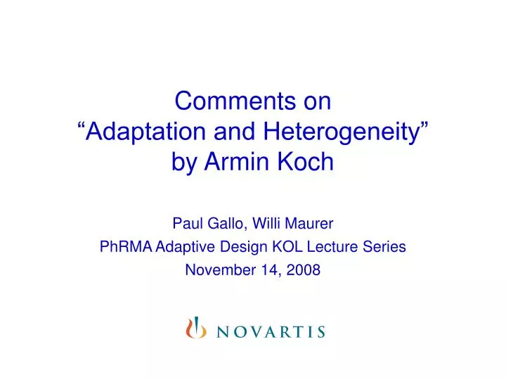 comments on adaptation and heterogeneity by armin koch