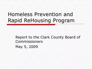 Homeless Prevention and Rapid ReHousing Program