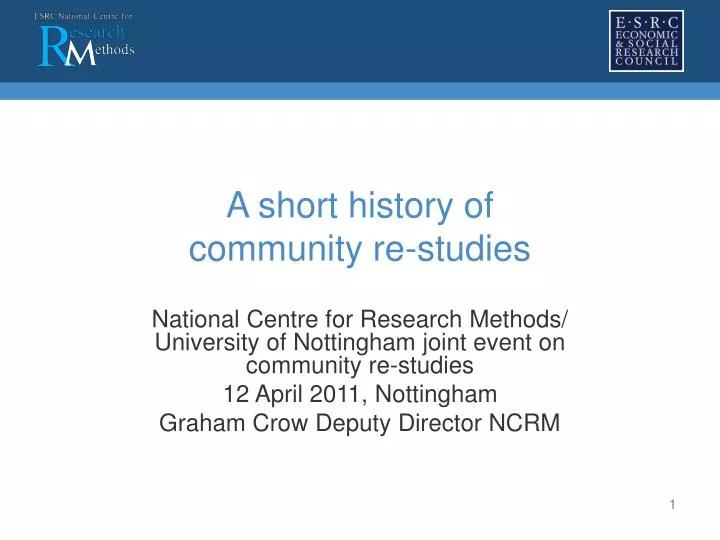 a short history of community re studies