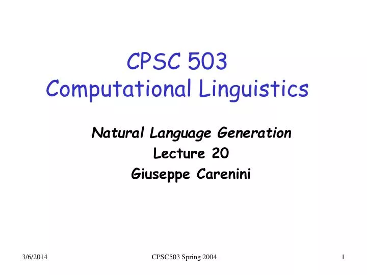 cpsc 503 computational linguistics