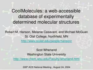 CoolMolecules: a web-accessible database of experimentally determined molecular structures