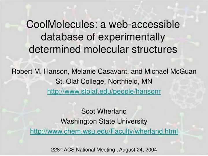 coolmolecules a web accessible database of experimentally determined molecular structures