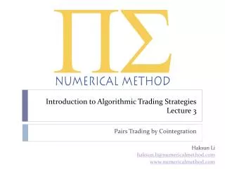 Introduction to Algorithmic Trading Strategies Lecture 3