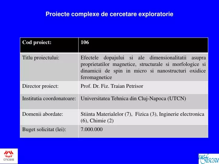 proiecte complexe de cercetare exploratorie