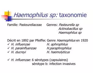 Haemophilus sp: taxonomie