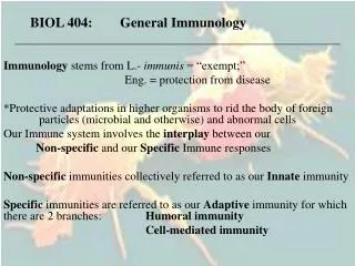 BIOL 404: General Immunology