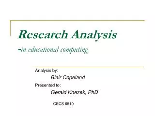 Research Analysis - in educational computing