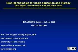 IIEP/UNESCO Summer School 2009 Paris, 30 July 2009
