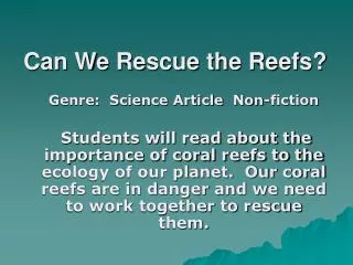 Can We Rescue the Reefs?