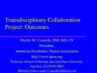 Transdisciplinary Collaboration Project: Outcomes